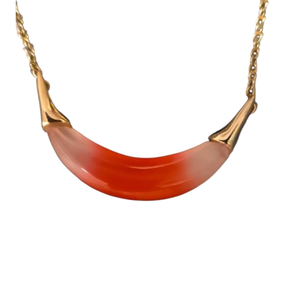 Alexis Bittar Gold Capped Crescent Moon Red Lucite Necklace 14k Goldplated - Picture 2 of 4